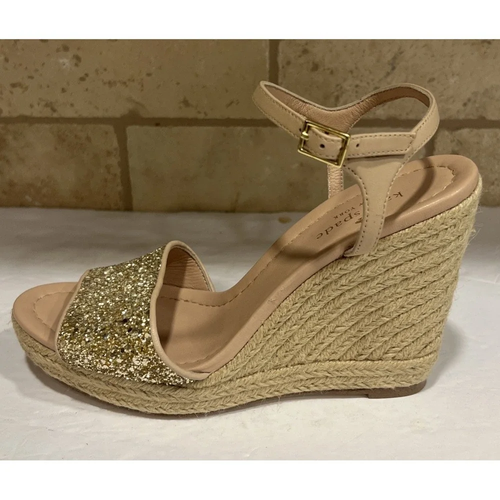 Kate Spade New York Women's Jaden Gold Glitter Espadrille Wedge Sandals Size 7.5
